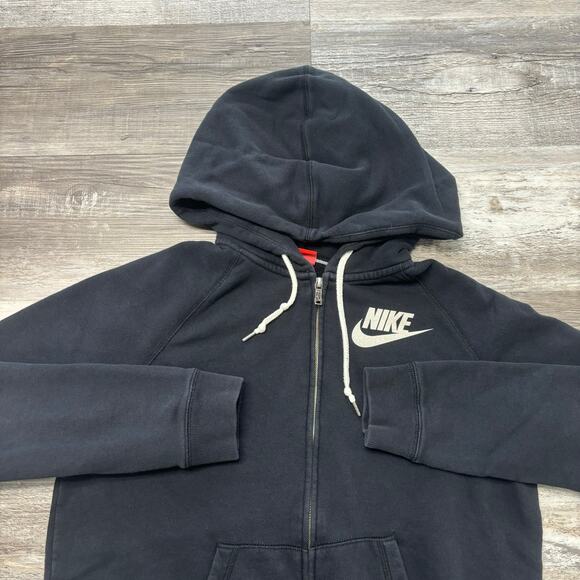 Nike Rally Futura Black Womens Large Club Fleece Full-Zip Mini Swoosh Hoodie - Picture 1 of 9